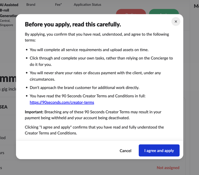 Gig Application Pop Up